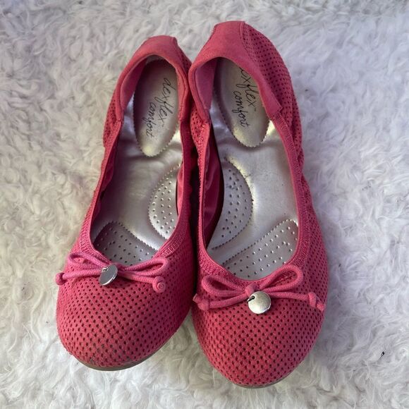 Dexflex comfort hot pink ballerina flats slip on silver tone charm size 7.5 - Picture 1 of 6